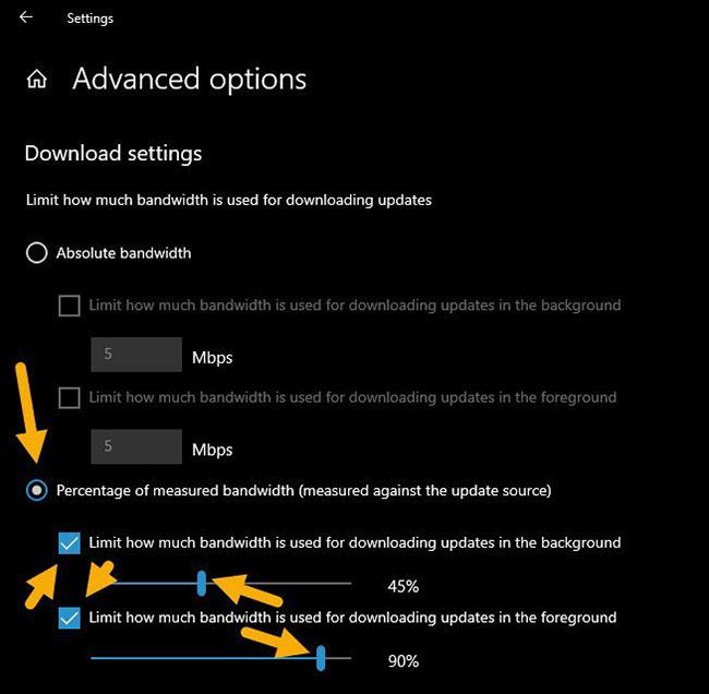 Hvernig á að setja upp bandbreiddarmörk fyrir Windows Updates í Windows 10