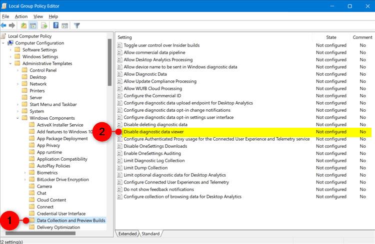 Diagnostic Data Viewerin käyttöönotto/poistaminen käytöstä Windows 11:ssä