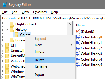 Hur man tar bort den senaste färghistoriken på Windows 10