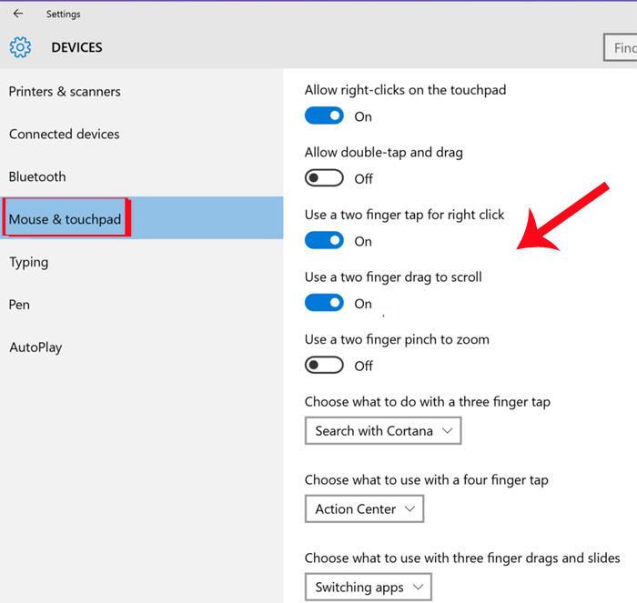 Oversigt over Touchpad-handlinger på Windows 10, Windows 11