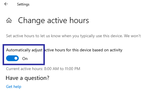 Az Active Hours engedélyezése/letiltása Windows 10 rendszeren