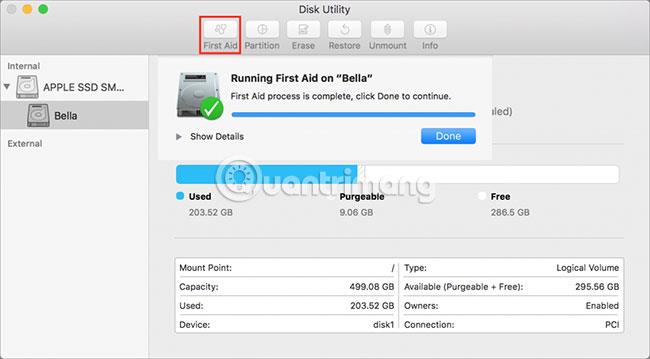 Popravite trde diske Mac s funkcijo Prve pomoči programa Disk Utility