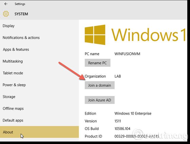 Pokyny pro připojení k doméně v systému Windows 10