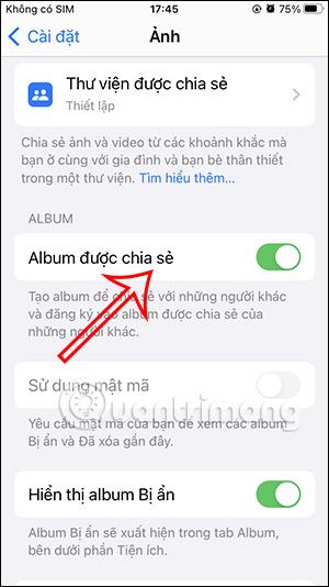 Az albummegosztás kikapcsolása iPhone-on