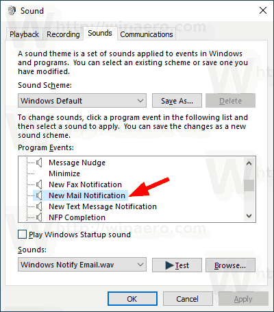 Změňte zvuk upozornění na novou poštu ve Windows 10
