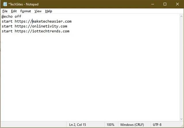 Как да създадете Bat файлове за бързо отваряне на много уебсайтове в Windows 10