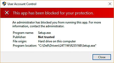 Slik løser du denne appen har blitt blokkert på grunn av beskyttelsesfeilen din på Windows 10 PC
