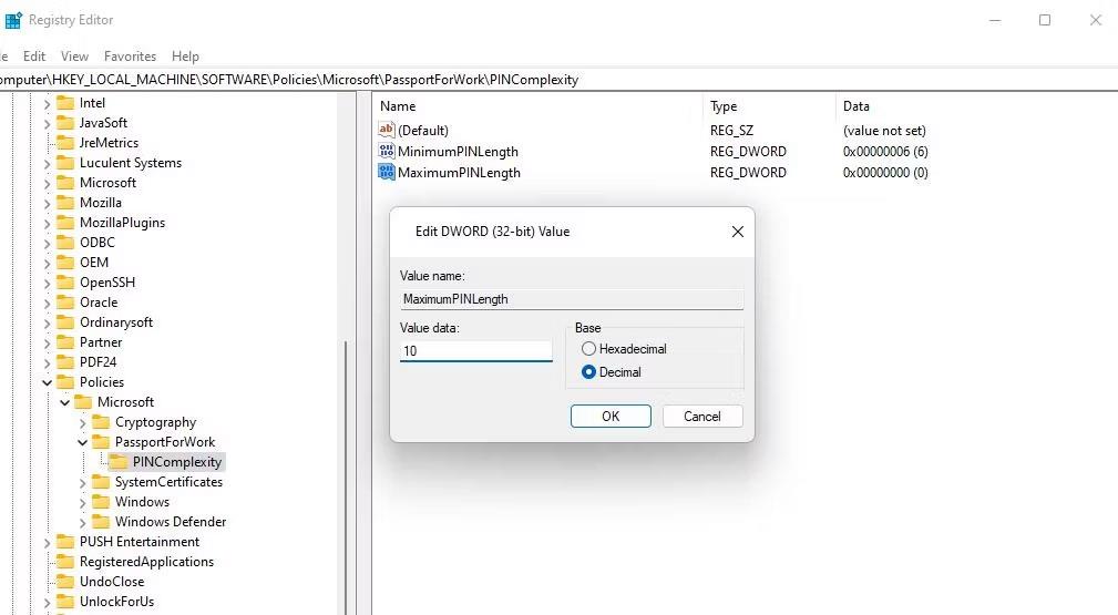 Kako povečati dolžino kode PIN v sistemu Windows 10/11