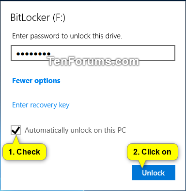 Sådan slår du automatisk oplåsning til/fra for BitLocker-drev i Windows 10