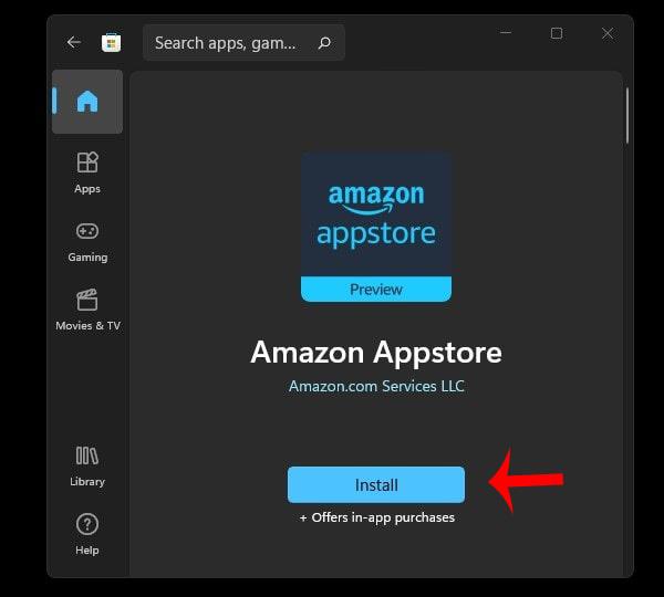 Instruksjoner for å installere Amazon AppStore på Windows 11
