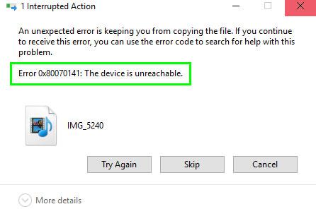 0x80070141 számú hiba javítása: Az eszköz nem érhető el Windows 10 rendszeren