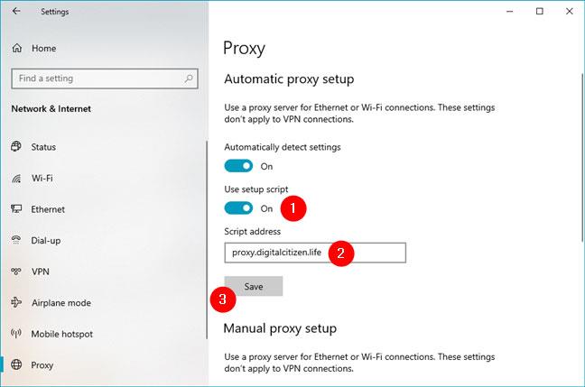 Hvernig á að stilla stillingar proxy-miðlara í Windows 10