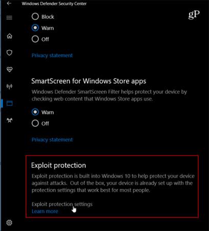 Βελτιώστε την ασφάλεια των Windows 10 με το Exploit Protection