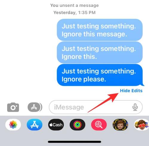 Utasítások az üzenetszerkesztési előzmények megtekintéséhez iPhone készüléken
