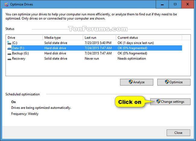 Kako spremeniti nastavitve urnika za Optimize Drives v sistemu Windows 10