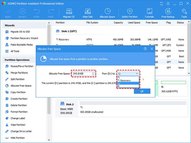 Hur man överför ledigt utrymme från en partition till en annan i Windows 10