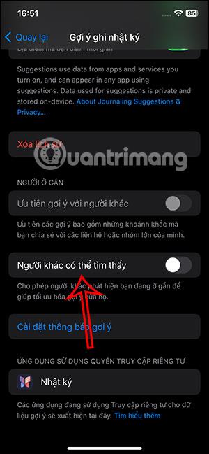 Leiðbeiningar til að slökkva á tillögum í Dagbók á iPhone