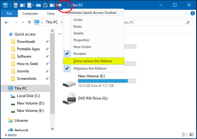 Přečtěte si o panelu nástrojů Rychlý přístup ve Windows 10