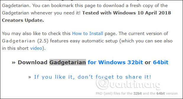 Sådan installeres Gadgets til Windows 10 ved hjælp af Gadgetarian