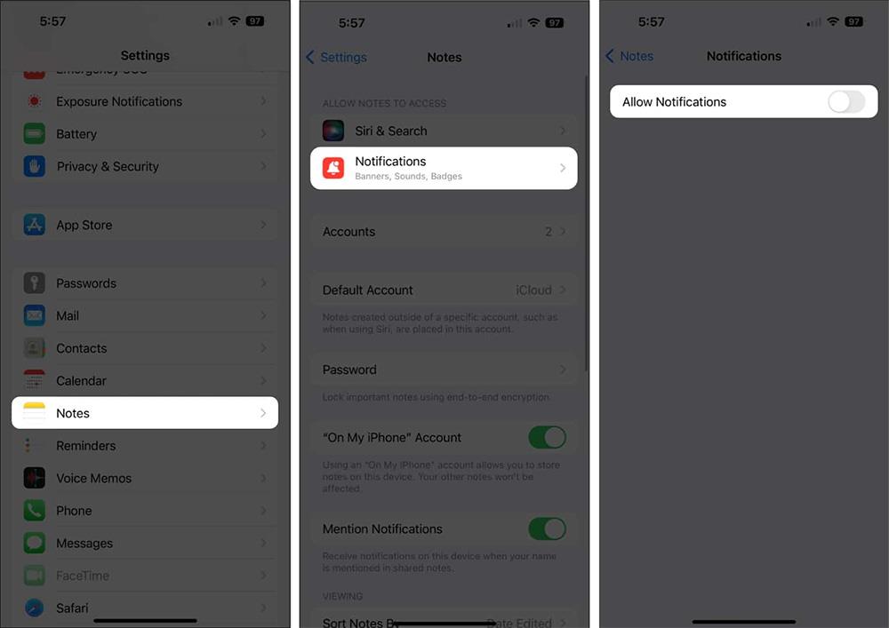 Sådan deaktiverer du notifikationer om delte noter på iPhone