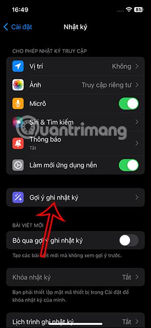 Instruktioner för att stänga av förslag i Dagbok på iPhone