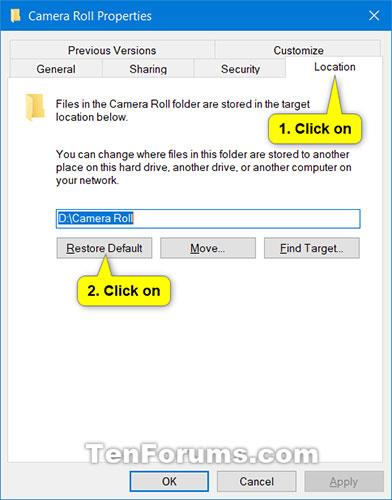 Как да промените или възстановите местоположението по подразбиране на папката Camera Roll в Windows 10