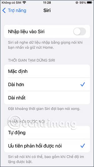 A Siri szünet idejének megváltoztatása iPhone-on