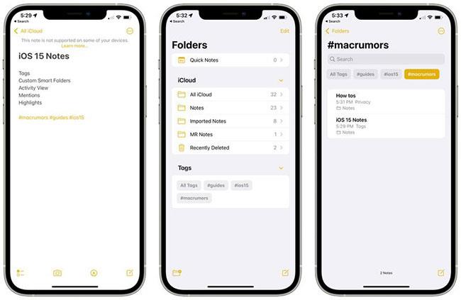 Mitä uutta iOS 15:n Notes and Reminders -sovelluksessa