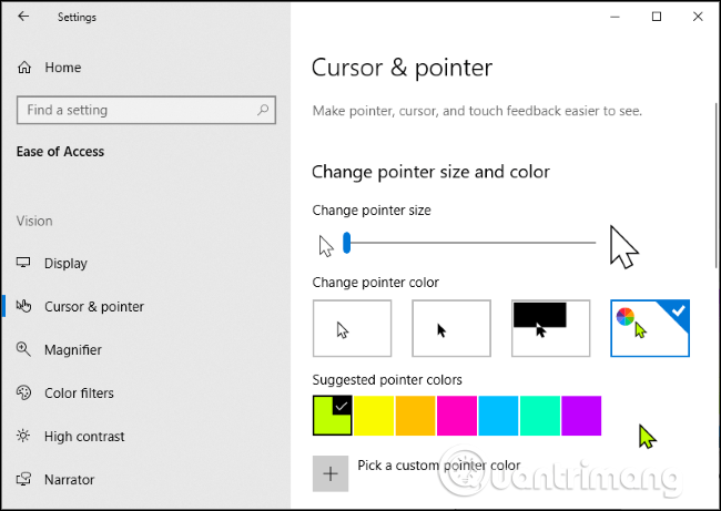 Kā mainīt peles kursora krāsu un izmēru operētājsistēmā Windows 10