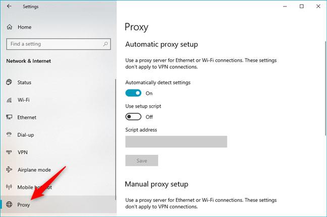 Hvernig á að stilla stillingar proxy-miðlara í Windows 10