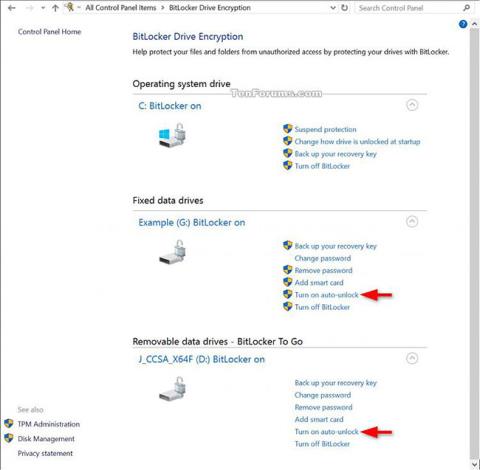 Hur man slår på/stänger av automatisk upplåsning för BitLocker-enheter i Windows 10