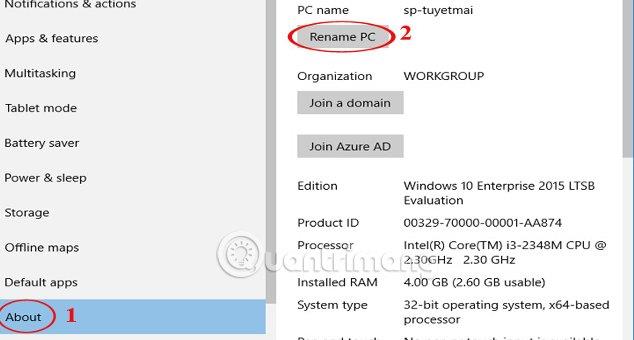 Instruktioner til ændring af pc-navn, omdøbning af computer til Windows 10