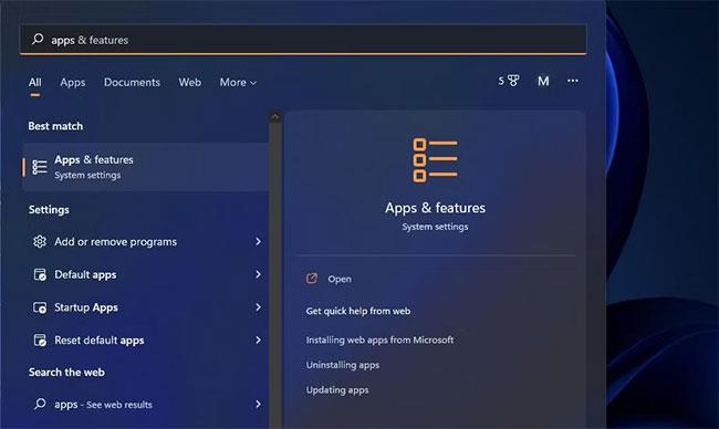 9 leiðir til að opna Apps & Features tólið á Windows 11
