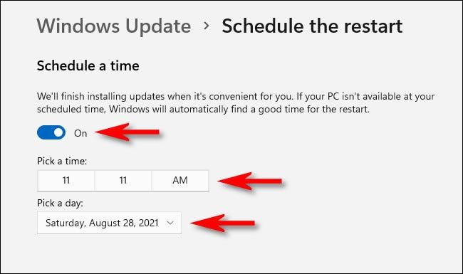 Slik planlegger du en omstart av systemet for å bruke oppdateringer fra Windows Update på Windows 11