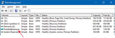 Kaj je particija PortableBaseLayer v sistemu Windows 10 Disk Management?