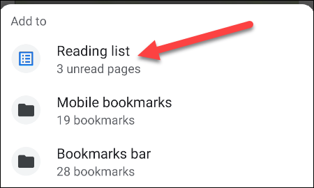 Instruktioner til at slå "Læseliste" til på Google Chrome Android