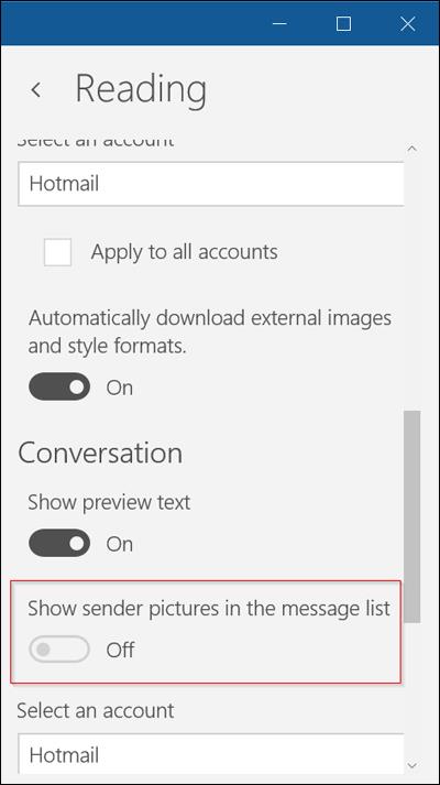 Hvernig á að fela sendandamynd í Mail Windows 10