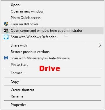 Kā pievienot šeit kā administratoram ar peles labo pogu noklikšķiniet uz izvēlnes Atvērt komandu logu operētājsistēmā Windows 10