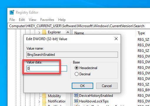 Pokyny pro deaktivaci (vypnutí) Bingu v nabídce Start systému Windows 10