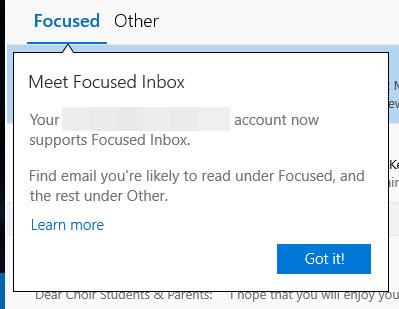 Focusused Inbox -ominaisuuden ottaminen käyttöön tai poistaminen käytöstä Windows 10 Mailissa