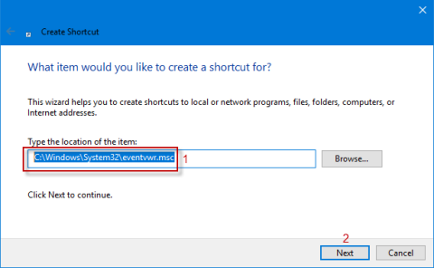 Hvernig á að búa til Event Viewer flýtileið á Windows 10 skjáborðinu