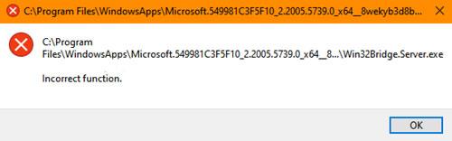 Slik fikser du Win32Bridge.server.exe Feil funksjonsfeil i Windows 10