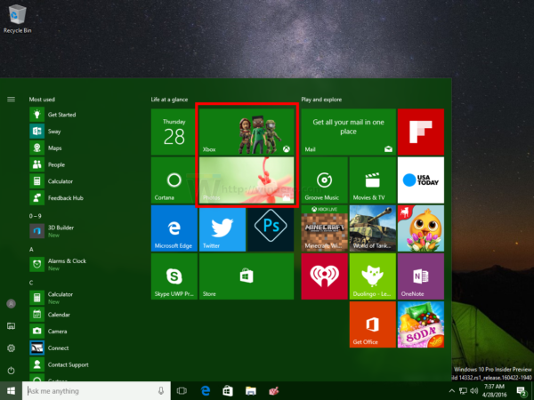 Deaktiver alle Live Tiles på én gang på Windows 10 Start Menu