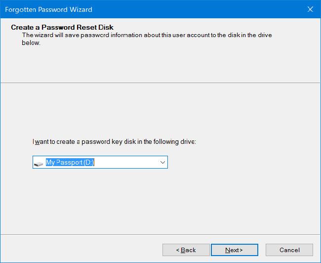 Opret Password Reset Disk ved hjælp af USB på Windows 10