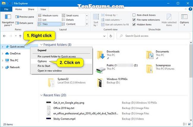 Sådan åbner du Mappeindstillinger eller File Explorer-indstillinger i Windows 10