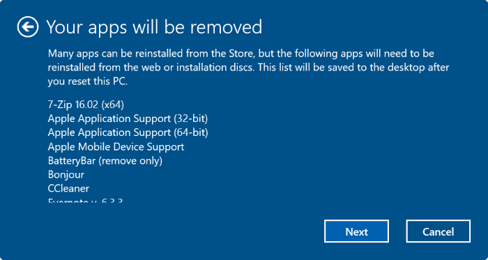 Nulstil Windows 10 til sin oprindelige tilstand