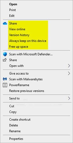 Az Áthelyezés OneDrive helyi menü hozzáadása/eltávolítása a Windows 10 rendszerben