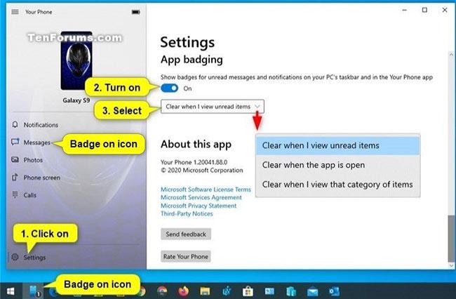 Az App Badging opció engedélyezése/letiltása olvasatlan üzenetekhez és értesítésekhez a Windows 10 rendszerben