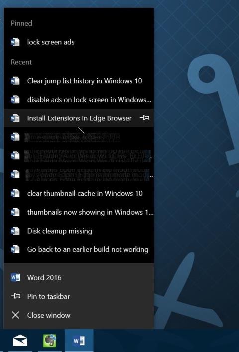 Veiksmai, kaip ištrinti „Jump List“ istoriją sistemoje „Windows 10“.