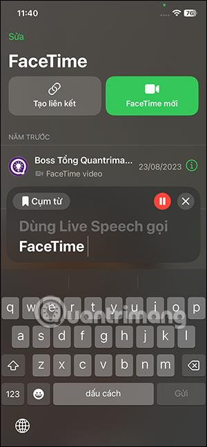 Leiðbeiningar um notkun Live Speech til að hringja í FaceTime